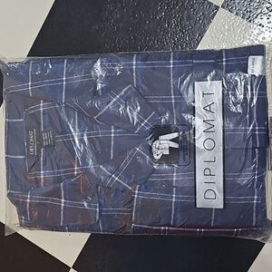 New Diplomat Men's Blue Checkered Pajama Set Long Sleeve Long Pant Sz XL FLANNEL
